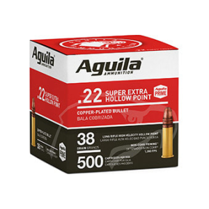 Aguila 1B221118 22 LR Ammunition, High Velocity, Hollow Point, 38 GR,500 Rd Bulk Pack - 2000 Round Case