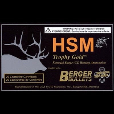 HSM Trophy Gold .308 Win Berger VLD 210gr Rifle Ammo 20 Rounds